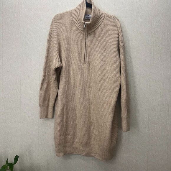 Old Navy Long Sleeve Shaker 1/4 Zip Ribbed Beige Sweater Dress Womens Size 2X - Picture 1 of 12